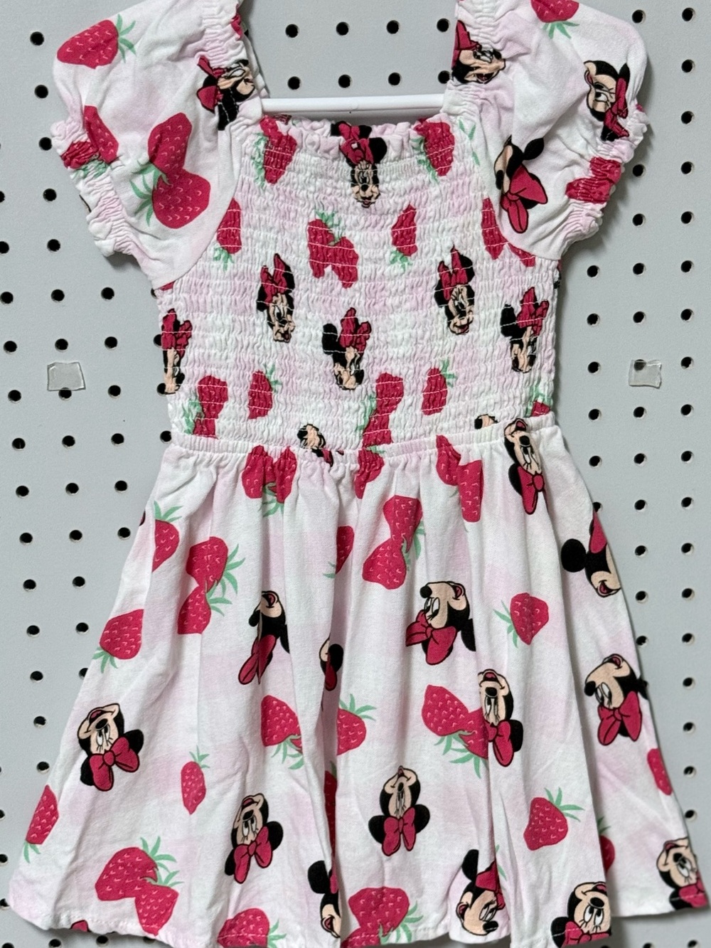 Disney Jr Toddlers Girls Minnie Mouse Strawberry Puff Sleeve Dress White/Red